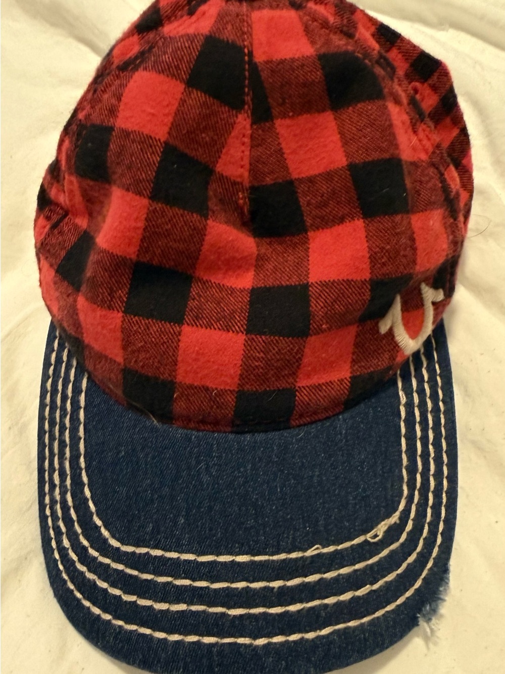 Vintage True religion Black and red flannel with Blue Denim Brim